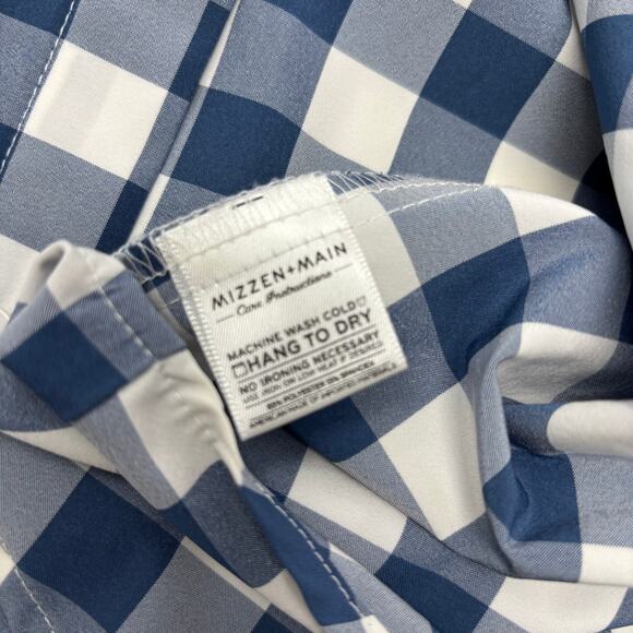Mizzen & Main 2XL Trim Fit Blue White Plaid Short Sleeve Button Up Shirt - Picture 3 of 5